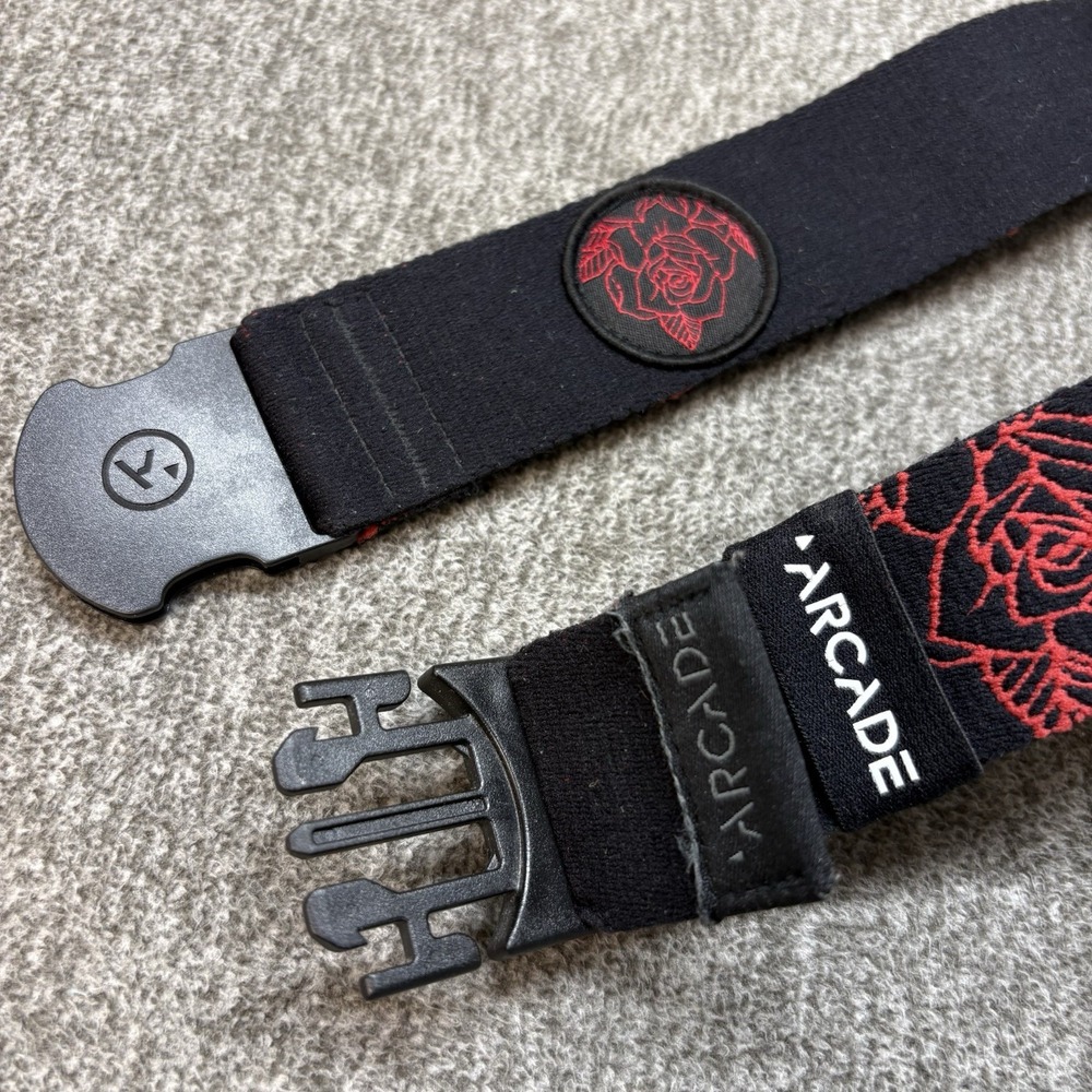 Arcade Men's Rose Pattern Belt Stretch Adjustable Clasp One Size Floral Black - Picture 4 of 11